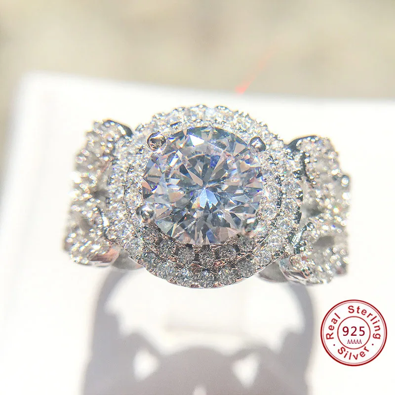 

Big AAA Cubic Zirconia Engagement Rings Wholesale 925 Sterling Sliver Crystal Fashion CZ Stone Wedding Jewelry For Women