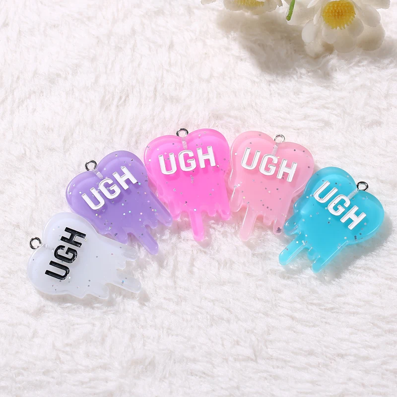 Permalink to 10pcs 26*35mm UGH charms resin charms necklace pendant keychain charms for DIY earring decoration