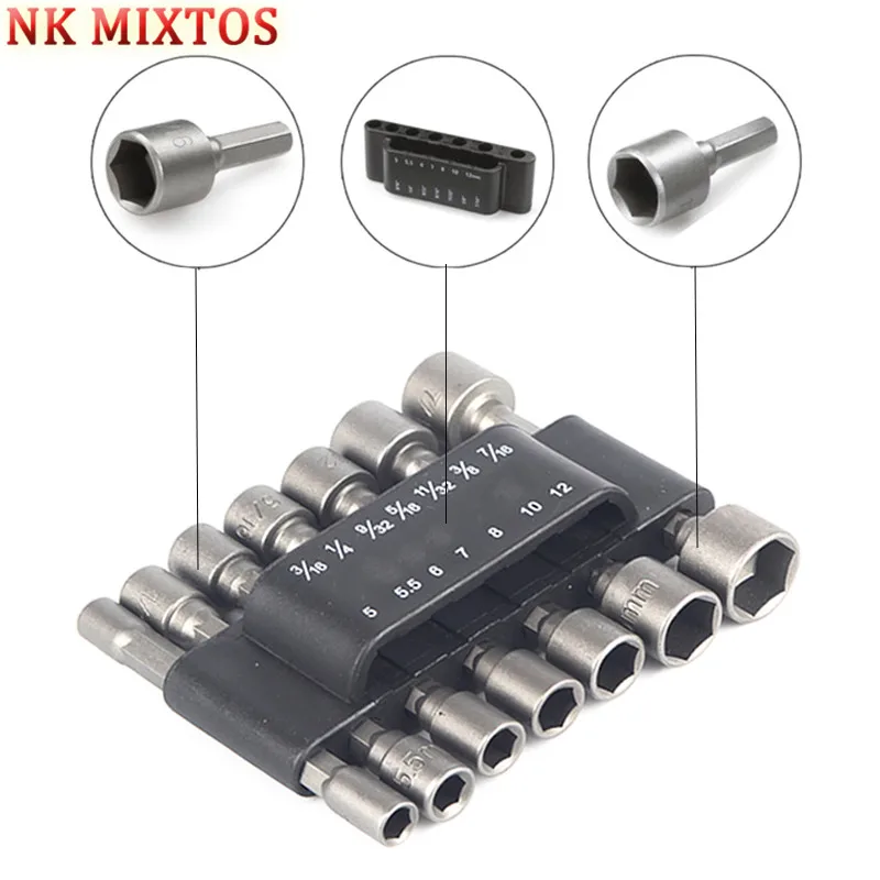 

NK MIXTOS 14pc Power Nut Driver Set Black Case Dual Metric & Standard Sae 1/4" Shank Screwdrivers Nutdrivers Socket Bits Drill