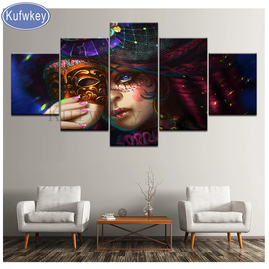 

Multi-Stickers,DIY 5d full square diamond embroidery"mask woman"5pcs diamond painting sale Cross Stitch mosaic picture decor