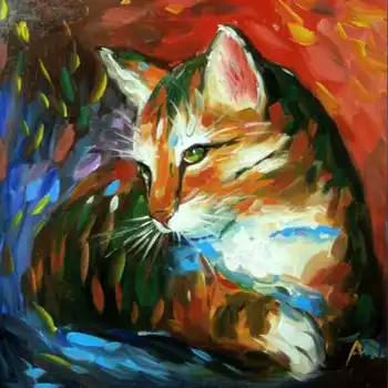 

100%Hand-painted ART Oil Painting Animal lovely Cat Decoration canvas For Living Room