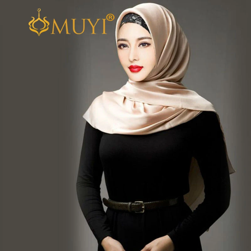 

Muslim Fashion Hijab Women Head Scarf Islamic Hijabs Satin Headcoving Bandana Rectangle Wrap Silky Shawl Turban Dubai Veil Black