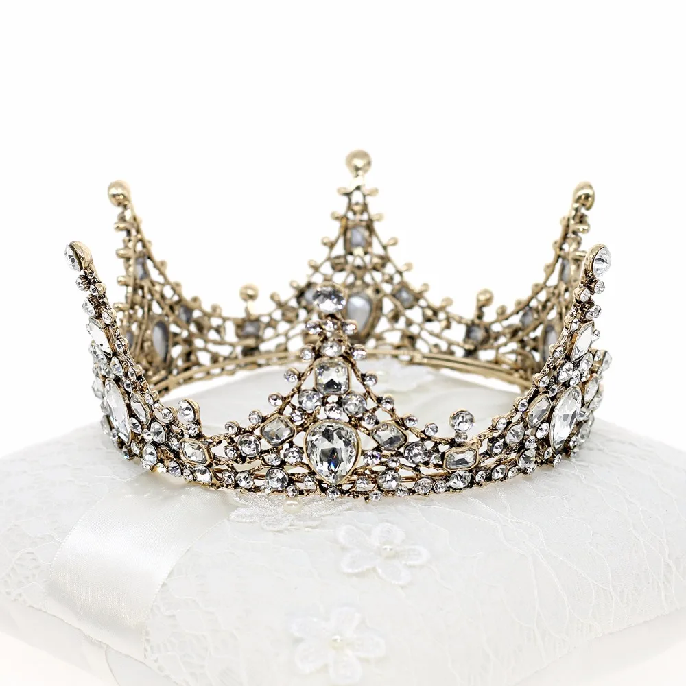 

Vintage Wedding Tiaras and Crowns Alloy Bridal Tiara Baroque Queen King Crown Rhinestones Crystal Bridal Wedding Crowns