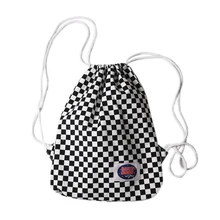 Canvas Drawstring Bag Plaid Women With Pocket Backpack Small Bag School Travel Size Bolsos Rucksack Draw