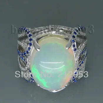 

Vintage Oval 12x15mm 18Kt White Gold Natural Diamond Opal Ring For Sale SR319