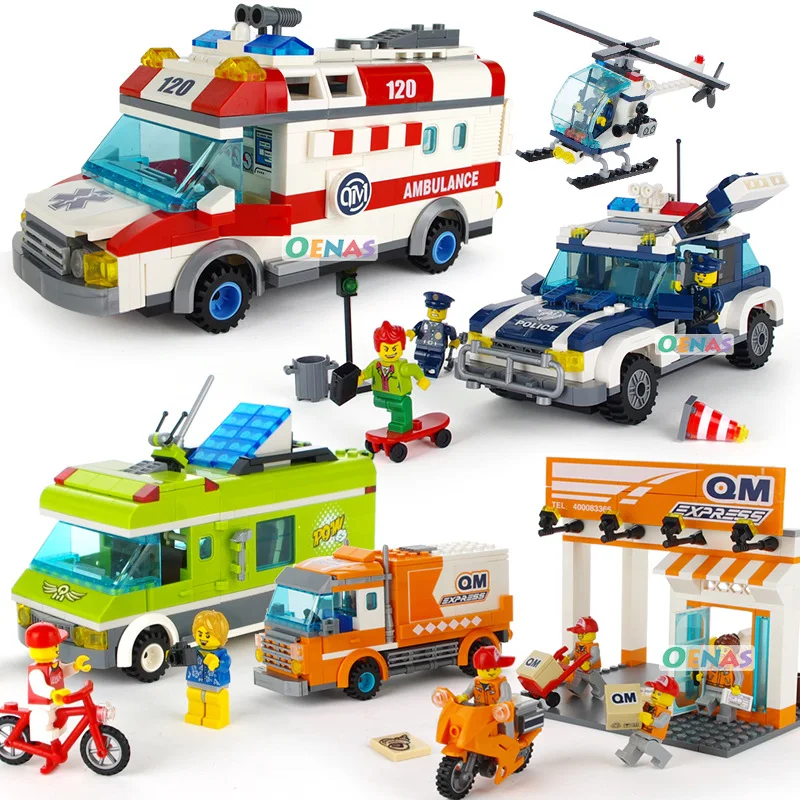 

Urban Building Blocks Police Station Post Office Figures Compatible LegoING City Enlighten Bricks Toys For Children Trucks Gift
