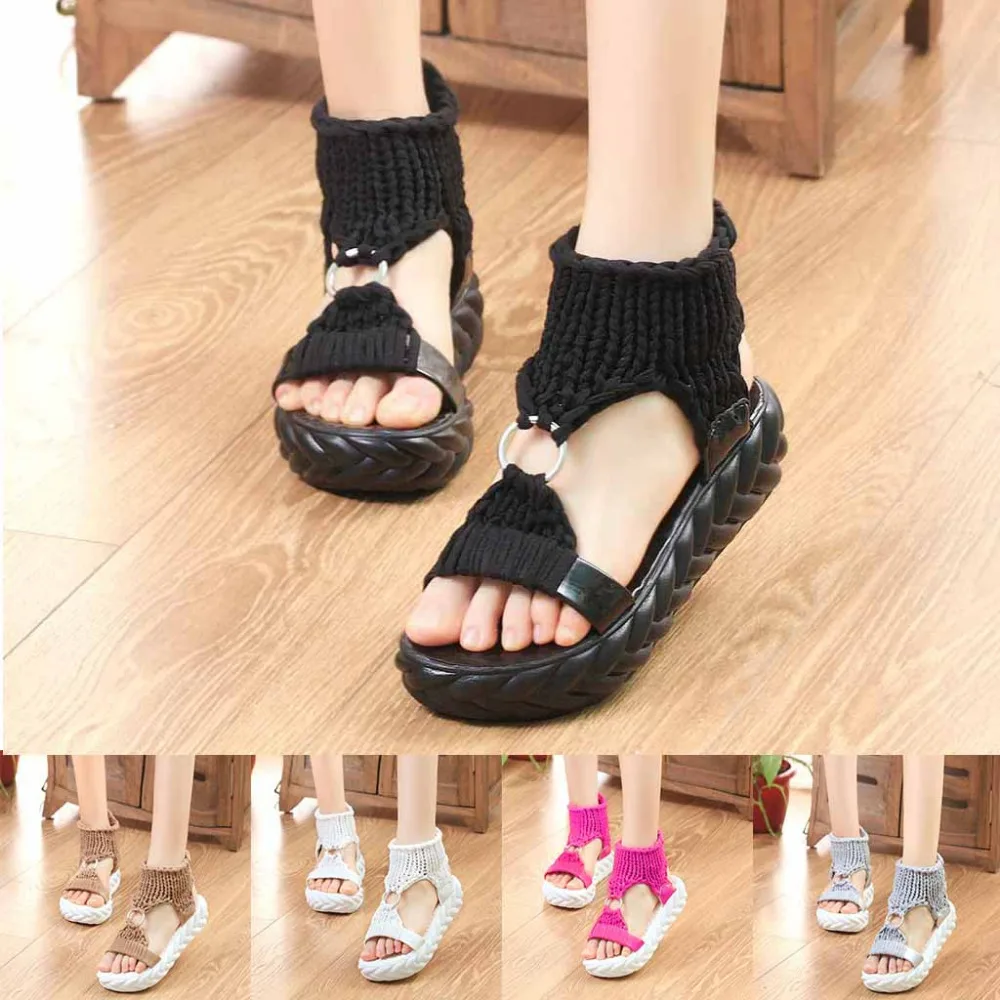 

2019 spring and summer new fashion solid color knitted casual shoes lazy shoes sponge cake cool shoes women sandals flat casual