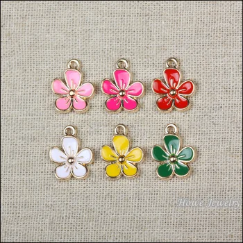 

Mix 60 pcs Champagne gold Enamel Mixing a variety of colors Flower alloy pendant DIY charm Bracelet Jewelry Accessories