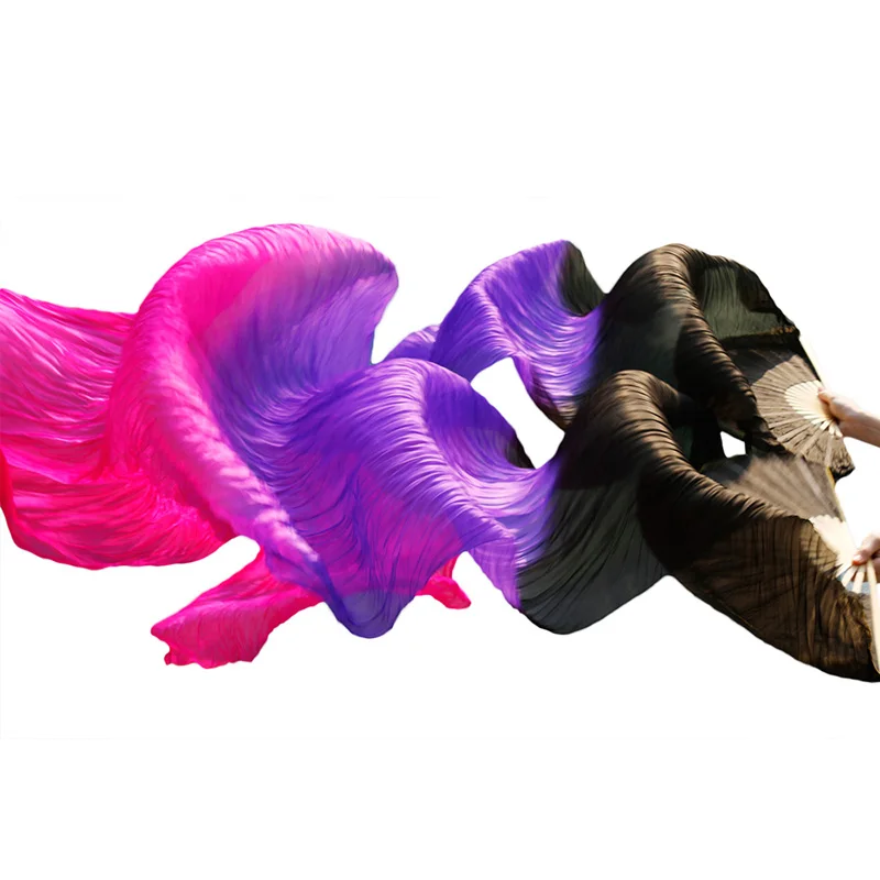 New Arrivals Stage Performance Dance Fans 100% Silk Veils Colored Women Belly Dance Fan Veils (2pcs) black +purple+rose