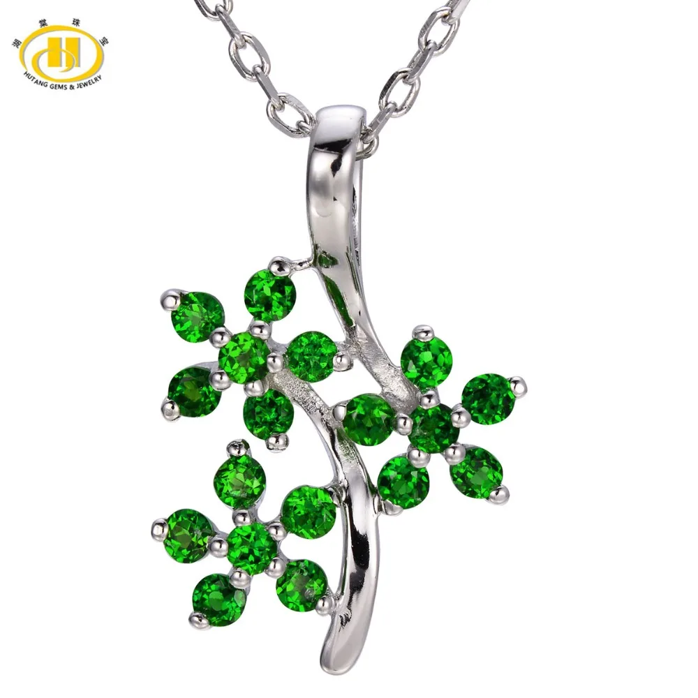 

Hutang Romantic Solid 925 Sterling Silver Chrome Diopside Flower Pendant Necklace Fine Jewelry For Women Birthday Party Gift