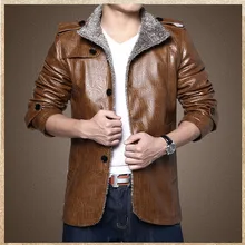 Человек однотонная одежда пальто cultivate one's morality для мужчин с бархатом Мех животных кожаный жакет лацкан PU сохранение тепла Тренч
