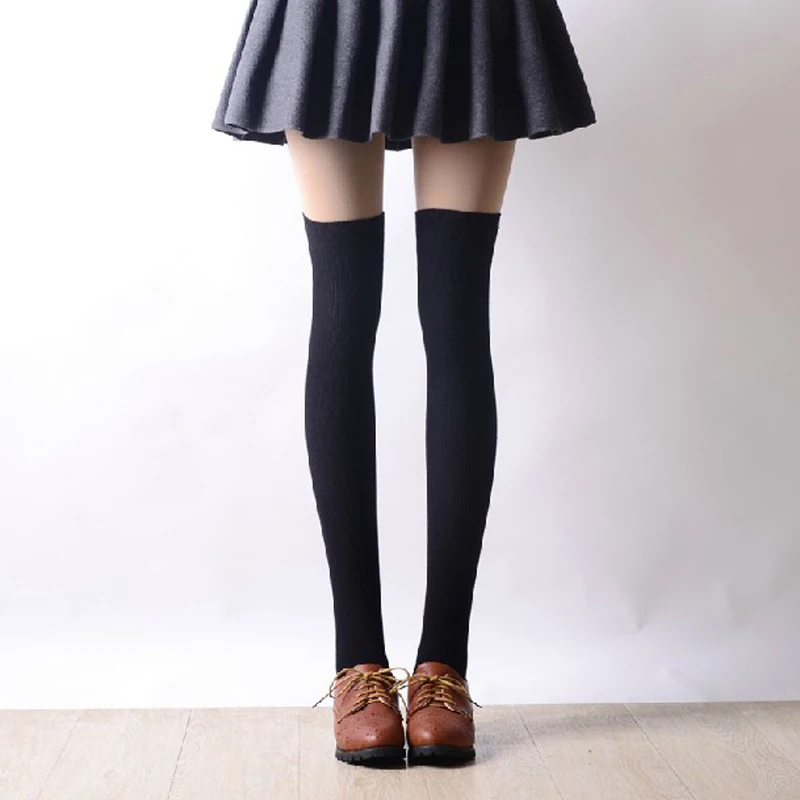 

1Pair Women's Warm Thigh High Over The Knee Socks Solid Color Long Cotton Hold Up Sexy Stockings for Girls High School Socks