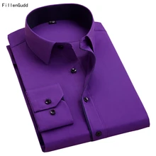 FillenGudd, длинный рукав, приталенная, мужская, деловая рубашка, пэчворк, воротник, повседневная, светская, Мужская блузка, фиолетовая, белая, черная, розовая, винно-красная