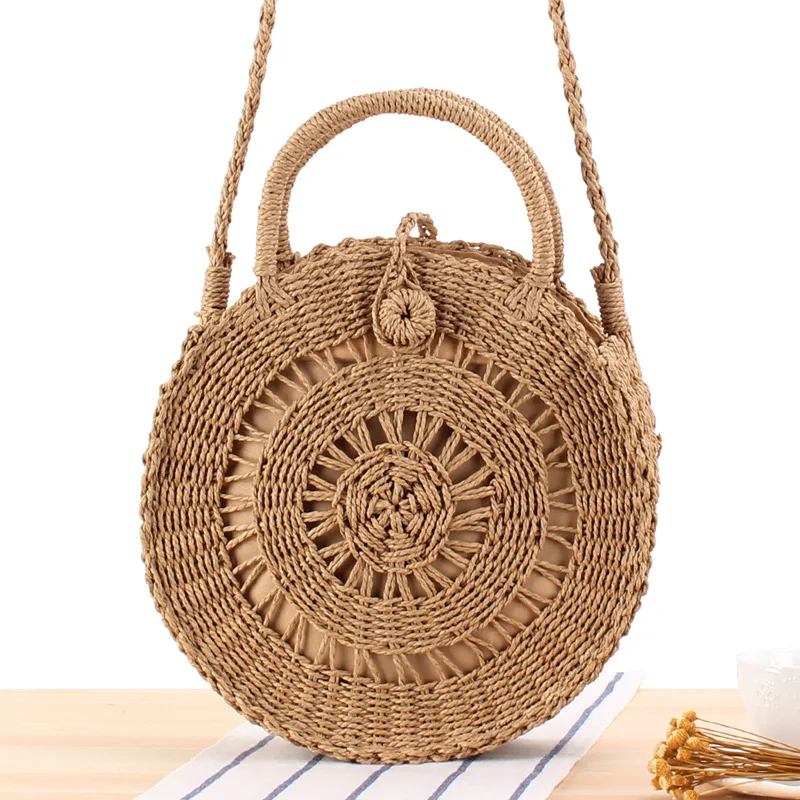 

Women Crossbody Wicker Bag Straw Summer Handbag Shoulder Small Bags Round Crossbody Bag Ladies Top-handle Handbags Holiday