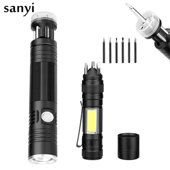 

Portable COB LED Flashlight with Screwdriver Magnet 3 Modes Torch Tools Light Up T6 LED Light USB Cable Torch