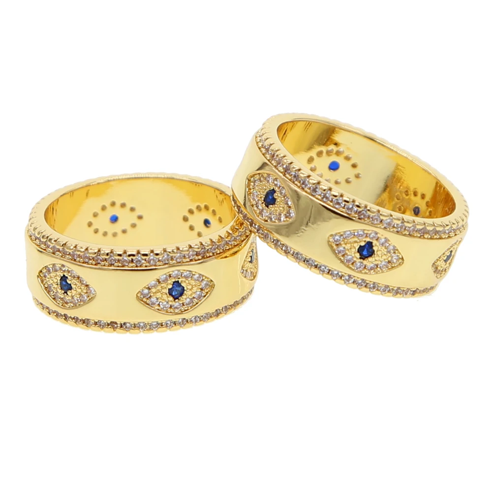 Новое модное кольцо на палец от сглаза для женщин и мужчин, Золотое полированное хип-хоп мужское кольцо с голубым фианитом, изысканное свадебное массивное ювелирное изделие