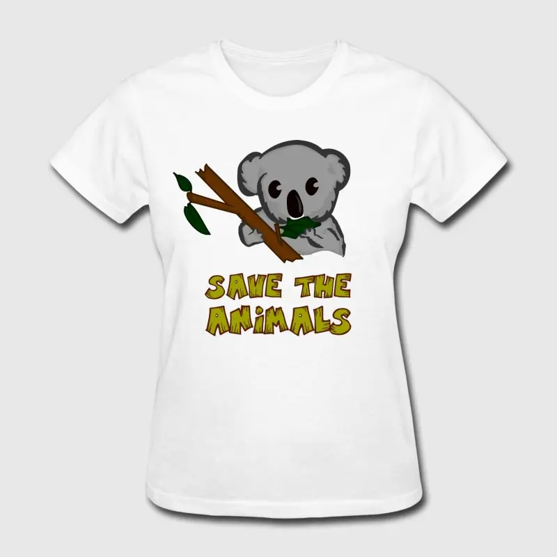 Printed Men T Shirt Cotton tshirts O-Neck Short-Sleeve Save The Animals Koala Women T-Shirt | Мужская одежда