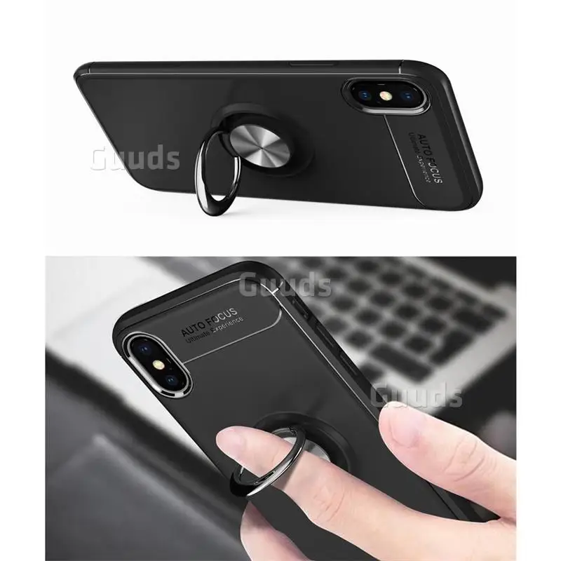 Auto Focus Invisible Ring Holder Soft Phone Case for iPhone X(5.8 inch) - Black
