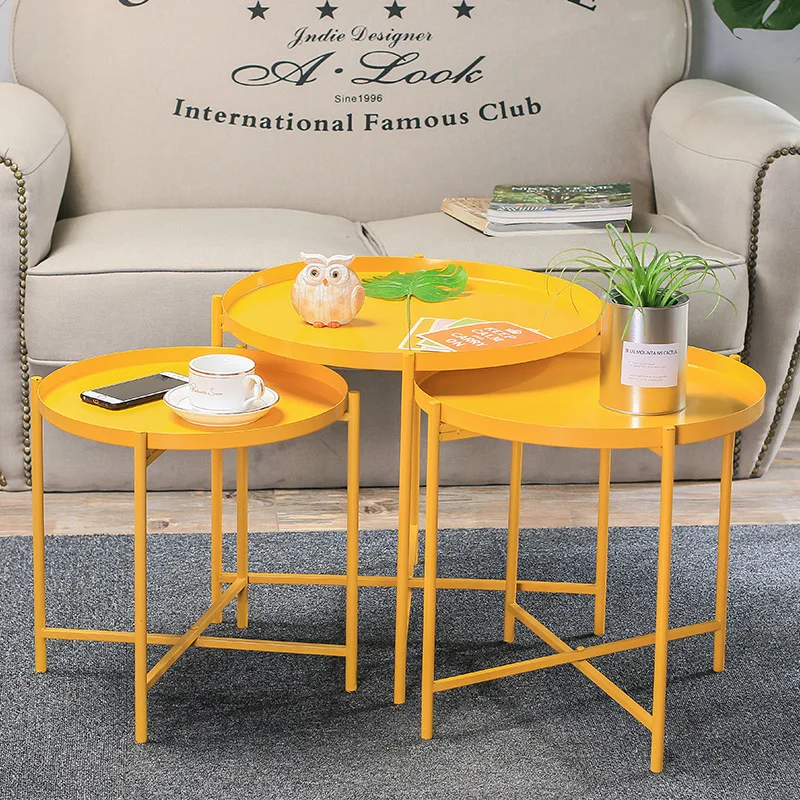 الشمال المطاوع الحديد صينية طاولة صغيرة أريكة بسيطة حافة المطاوع الحديد صينية القهوة طاولة القهوة للطي صغيرة جولة الجدول