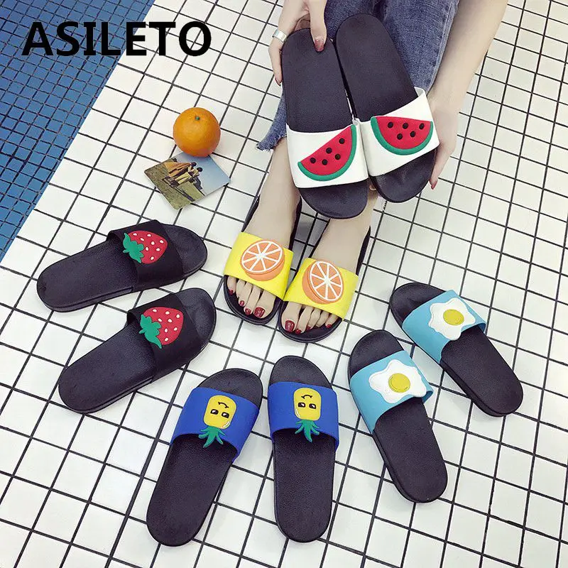 

ASILETO women slippers outdoor Indoor cartoon fruit open toe shoes summer Non-slip lovers girls casual sandalias mujer F668