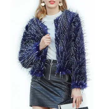 

2018 New Fashion Imitation Blue Peacock Fur Coat women's Overcoat Autumn&Winter Faux Fur Coat