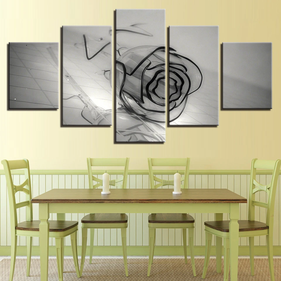 HD-Prints-Posters-Modular-Living-Room-Canvas-Paintings-5-Pieces-Black-And-White-Glass-Rose-Flower (1)