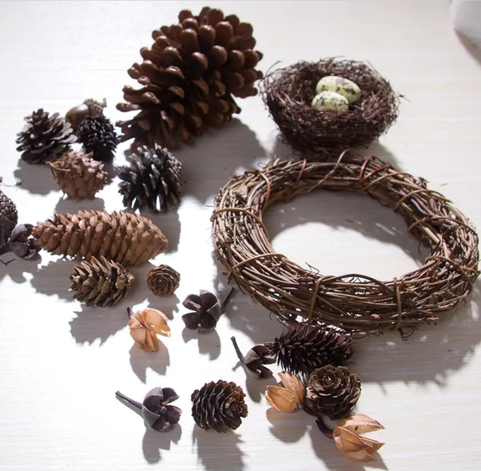 One Set Dried Plant Fruits Pinecone Bird Nest Egg Wreath For Wedding
