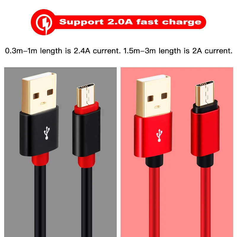 المصغّر USB كابل سريع تهمة USB كابل بيانات ل سامسونج هواوي Xiaomi LG Andriod سلك Microusb الهاتف المحمول الكابلات 0.3 m 1 m 1.5 m 2 m 3 m