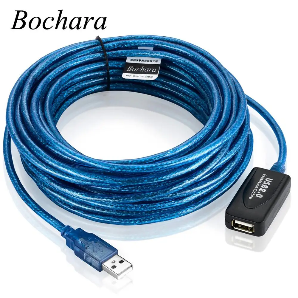 Bochara USB 2,0 кабель-удлинитель USB 2,0 Тип A папа-мама двойное экранирование(фольга+ Плетеный) активный усилитель чипы 5 м 10 м