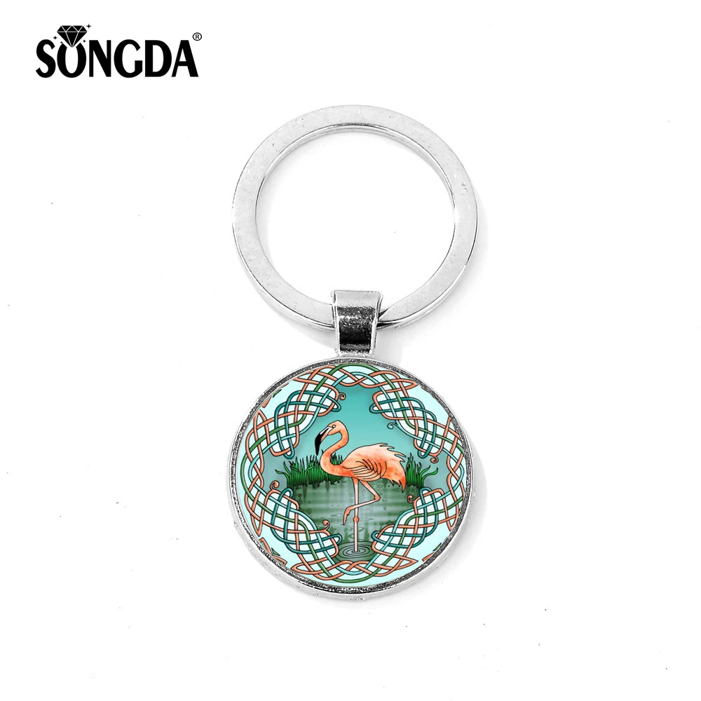 

SONGDA Hot Sell Simple Pink Cute Keychain Nordic Style Palm Leaf Flamingo Key Chain Small Gift Car Bag Charm Keyring Accessories