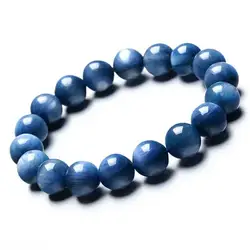 12 мм 100% подлинный синий натуральный Кианит браслеты для женщин и мужчин стрейч круглые хрустальные бусины три кольца браслет AAAAA