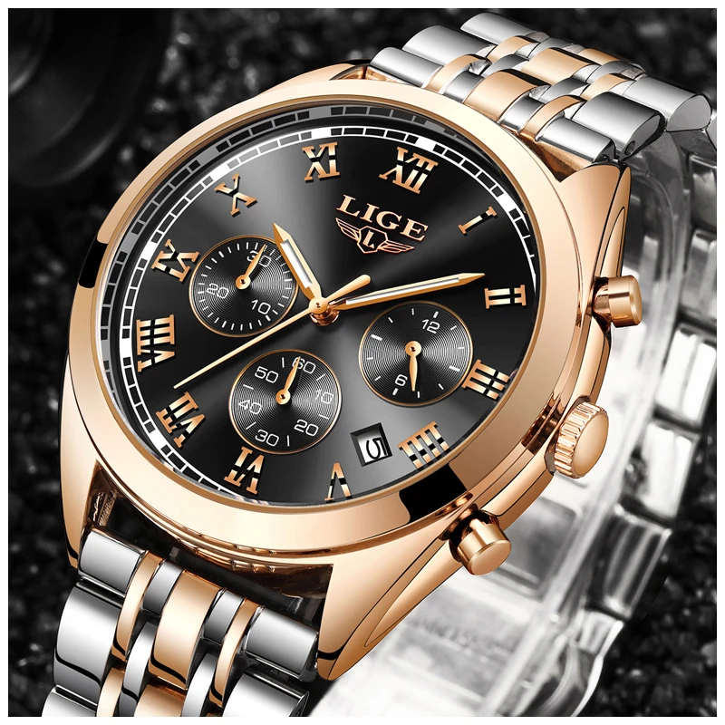LIGE Watch Men 24 hours Fashion Quartz Clock Mens Watches Top Brand Luxury All Steel Business Waterproof Watch Relogio Masculino