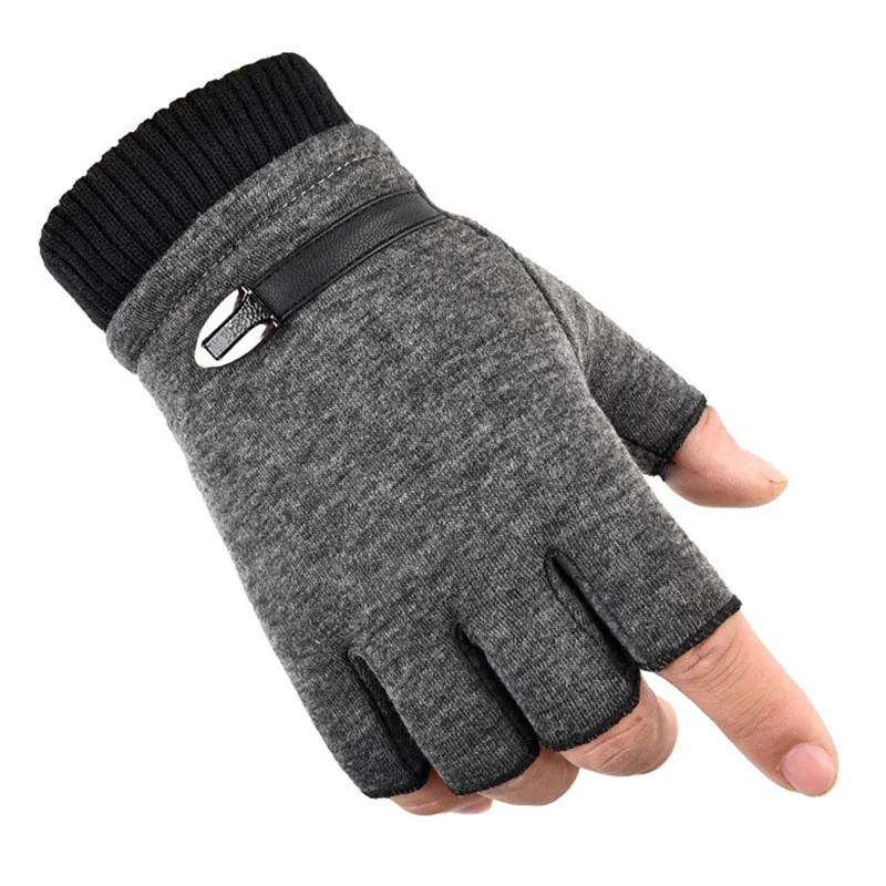 Winter Fleece Warm Gloves Men Half Finger Gloves Stretch Fingerless Mittens For Outdoor Cycling Driving Gloves mens winter cycling gloves Gloves & Mittens