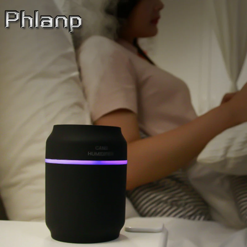 

Phlanp 3 in 1 200ml USB Can Shape Air Humidifier 7 color LED Aroma Lamp Essential Oil Diffuser mist maker fogger with Mini Fan