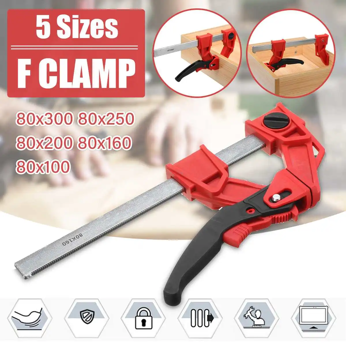 

100/160/200/250/300mm F Clamp Heavy Long Quick Ratchet Release Parallel Clamp Clip Clamping/Extension Bar Clamps for Woodworking