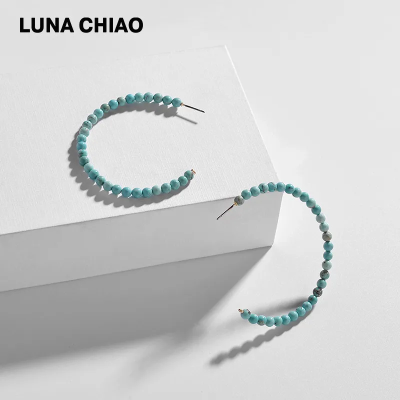 Женские серьги кольца LUNA CHIAO большие из натурального камня с