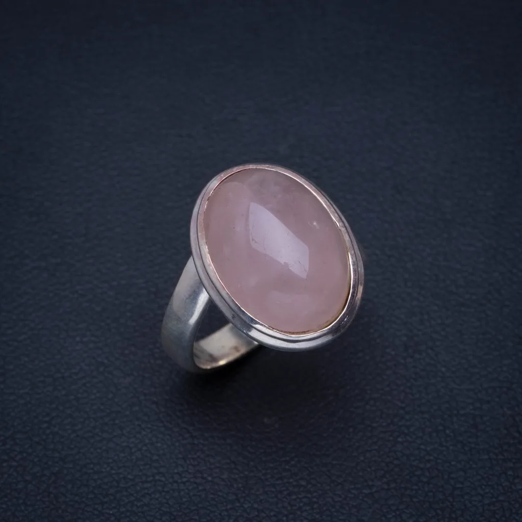 

Natural Rose Quartz Handmade Unique 925 Sterling Silver Ring 6.25 AU0020