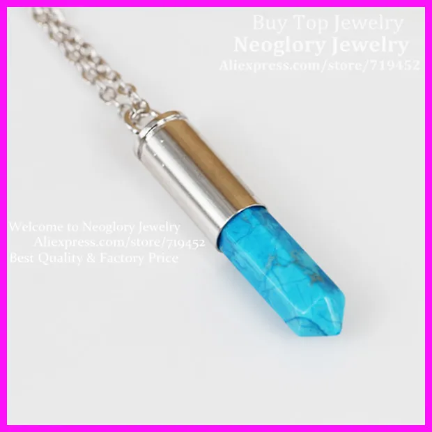 

10pcs Blue Sand Gems Point Bullet Necklace Real Silver Plated Casing Pendant Drusy Quartz Druzy Stone Pendant Necklace