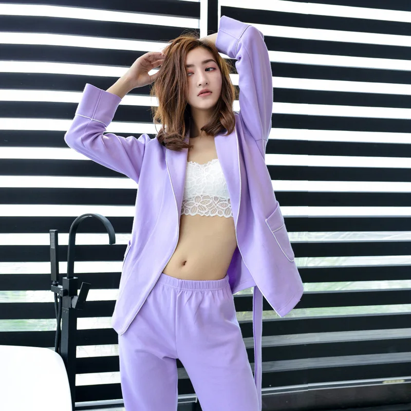 Yomrzl A758 Новое поступление Весна и осень женские пижамы фиолетовый комплект 2 шт. sleep set удобная домашняя стиль одежды