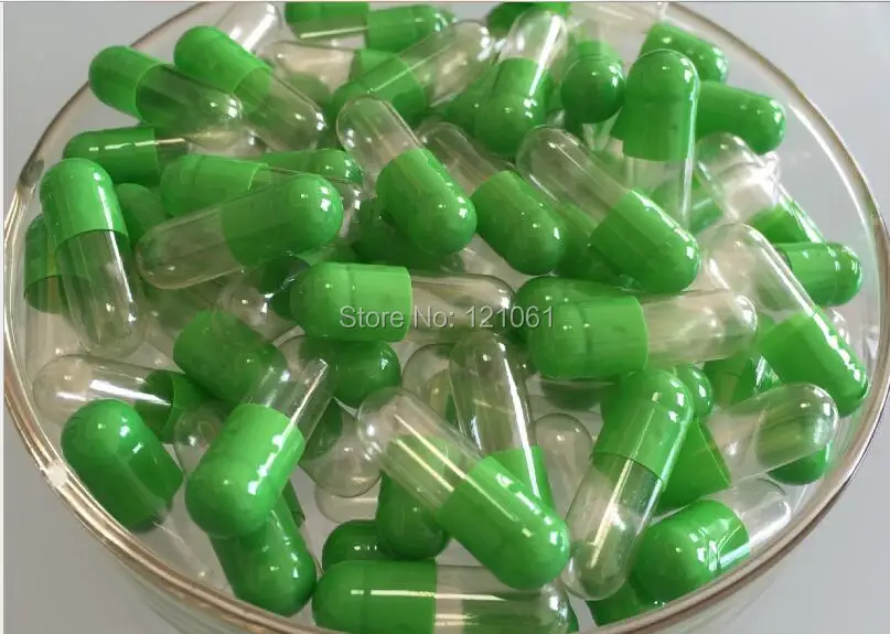 

0# 100pcs!Green-Clear colored empty capsule,hard gelatin empty capsule(joined or seperated capsules size 0)