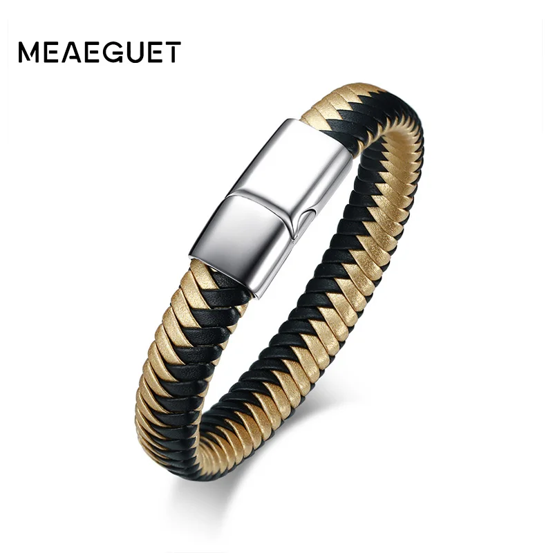 

Meaeguet Men's Black Handmade Braided Microfiber Leather Bracelet Stainless Steel Jewelry Charm Bracelet & Bangle
