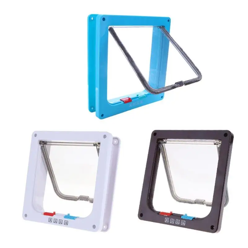 

4 Way S/M/L Lockable Animal Dog Cat Kitten Door Security Flap Door ABS PlasticSmall Pet Cat Dog Gate Door Pet Supplies