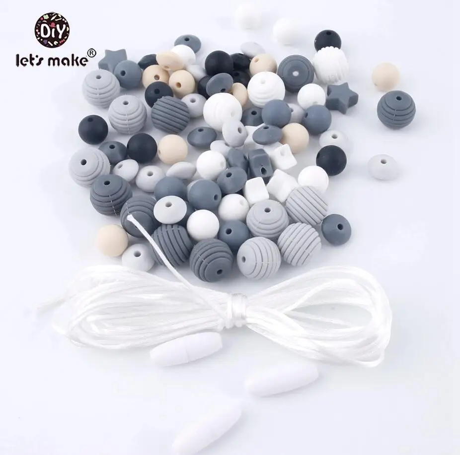 Silicone Beads 100pcs Screw Thread Carved Shaped Silicone Teether Beads Mini Star DIY Nursing Jewelry Accessories Beads Set - Цвет: Black silicone beads