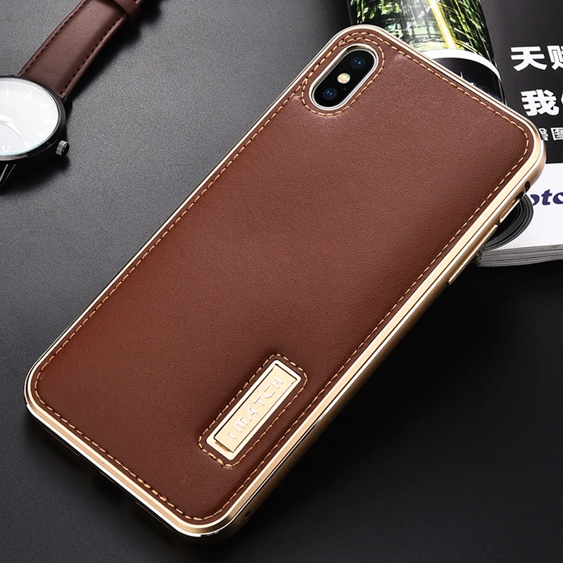 

Original iMatch Metal Case For iPhone XS MAX Coque Genuine Leather Case For iPhone X XS MAX XR Aluminum Metal Bumper Back Cover
