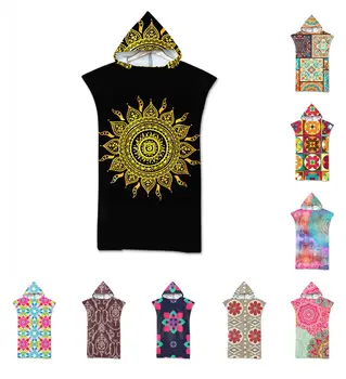 

Free shipping Novelty Gift Ethnic Bohemian Mandala Circle Flower Pattern Hooded Towel Swim Pool Bath Beach Towel Poncho