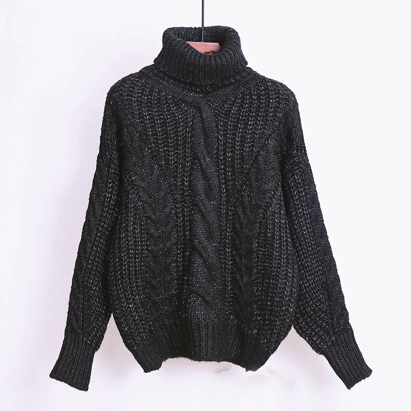 Осенне-зимний свитер с высоким воротом, Женский вязаный Свитер оверсайз, повседневный толстый фонарь теплого света, пуловер с длинным рукавом, свитер