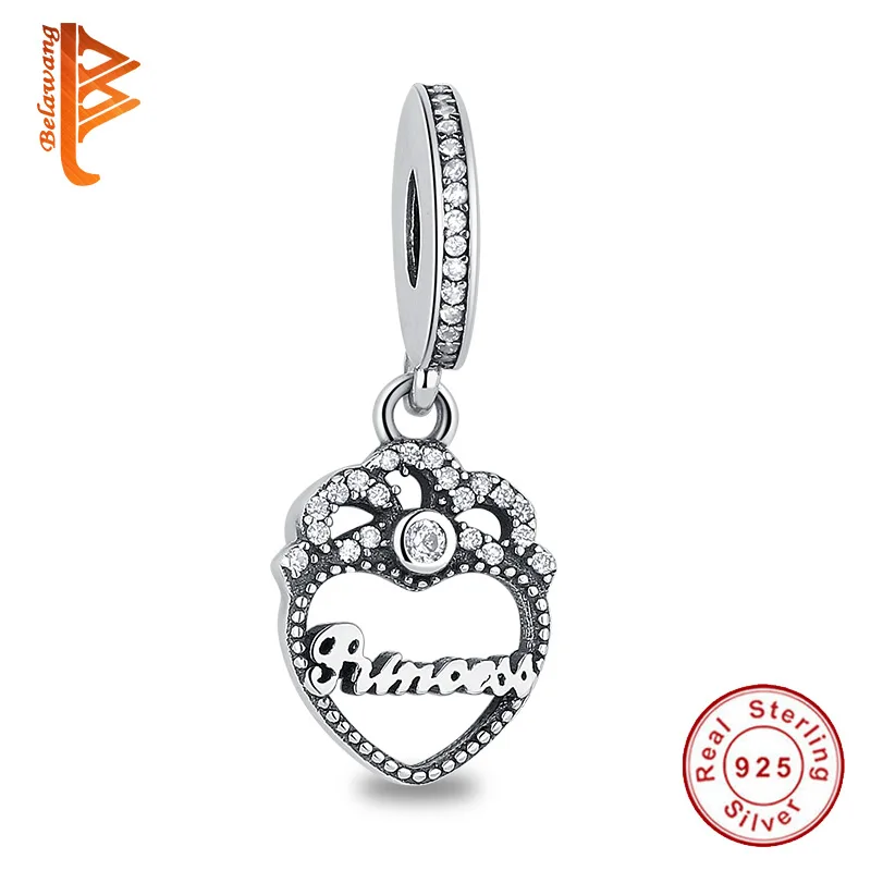 

BELAWANG 925 Sterling Silver Letter Princess Crown Heart Pendant Charm Fit Original BW Bracelet DIY Beads Jewelry Making