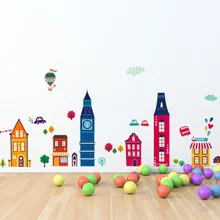 City Building Cartoon Dicor Decorations Wall Stickers for Kids Rooms DIY Removable Art Vinyl Mural QTB682 Loving Town