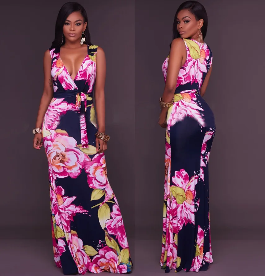 Aliexpress.com : Buy Sexy Maxi Dress 2017 Women Sleeveless Print Summer Deep V Party Dresses