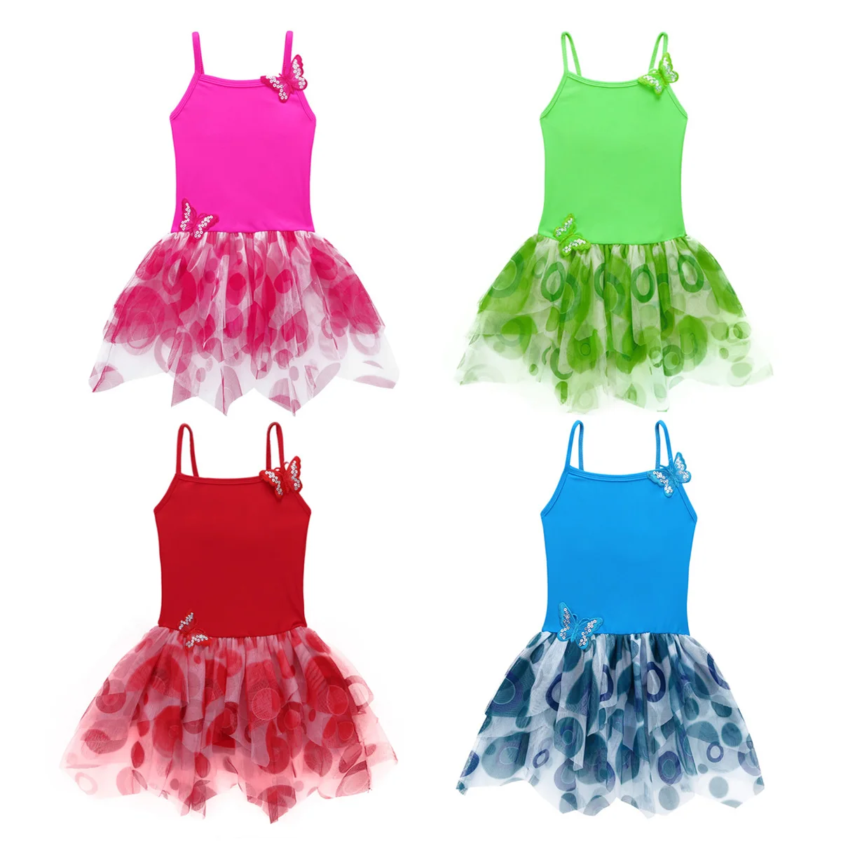 Tiaobug для маленькой девочки юбка-пачка трико, платье на тонких бретелях Апликация в виде бабочки тренировочная одежда для занятий гимнастикой, детский танцевальный сценический костюм